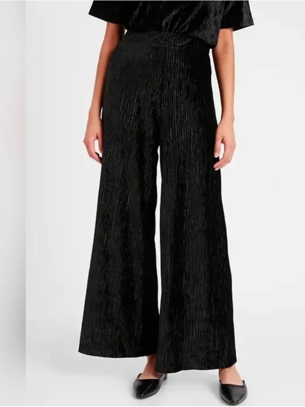 Banana Republic Black Wide-Leg Velvet Pants